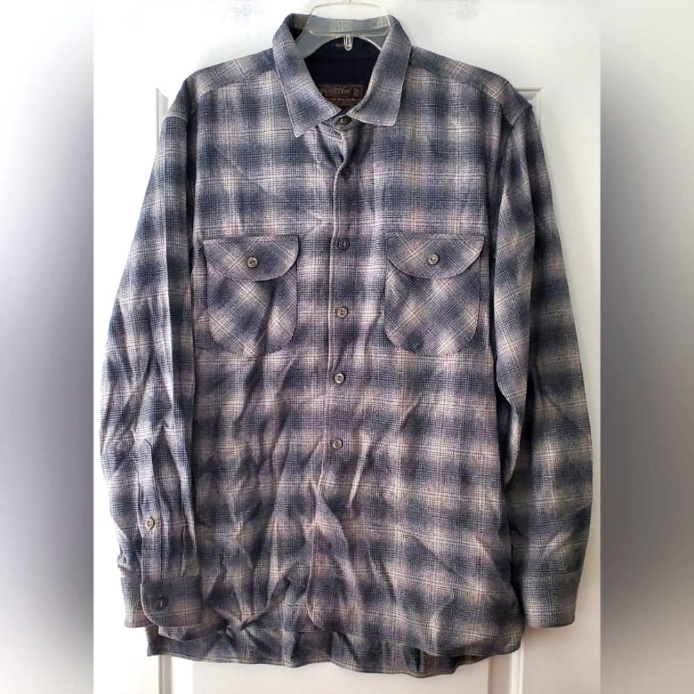 Pendleton Thomas Kay Oliver Mens Gray Wool Flannel Plaid - Size XL - EUC